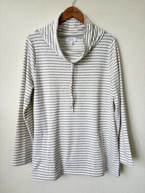 Haven Well Within Top Womens Large Beige Striped Cowl Neck Pullover Shirt L